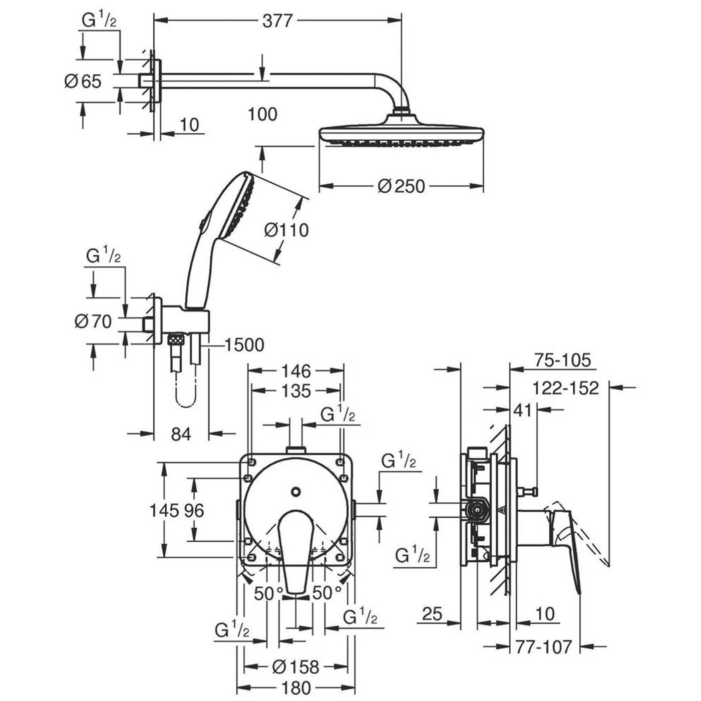Grohe Mixer Shower System Concealed Start Edge HP Rear-Fed Chrome Dual Head - Image 2