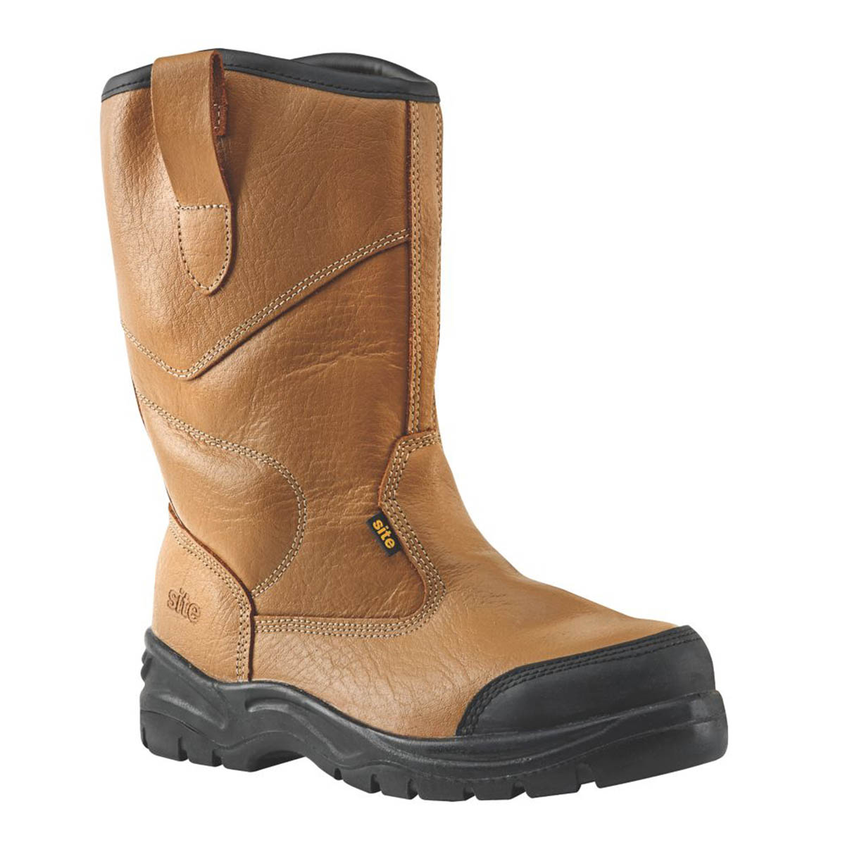 Site Mens Safety Rigger Boots Wide Fit Steel Toe Tan Slip On Leather Size 10 - Image 1