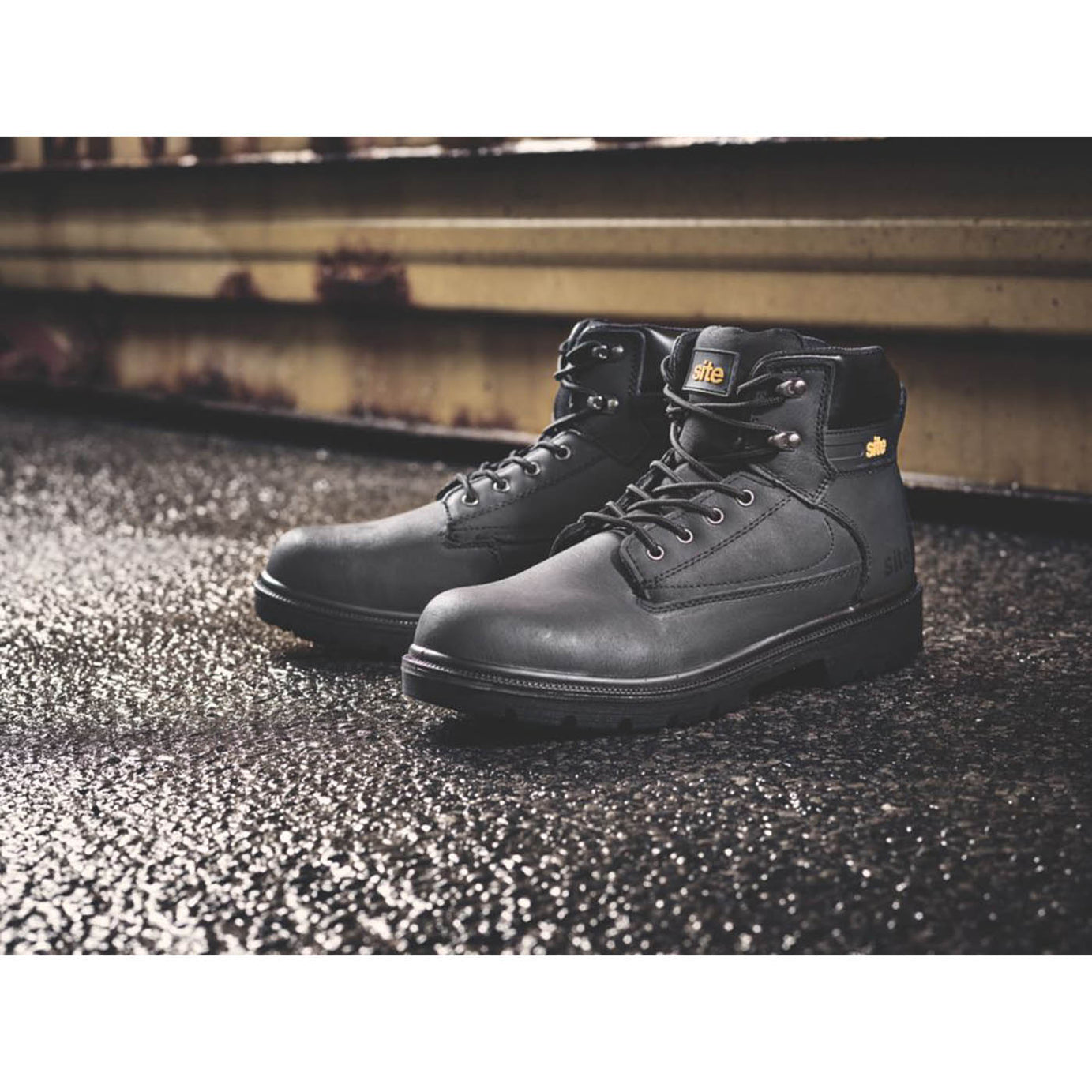 Site Safety Boots Mens Wide Fit Black Leather Water Resistant Steel Toe Size 9 - Image 2
