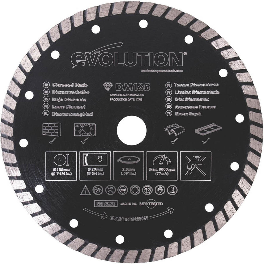 Evolution Diamond Turbo Blade RAGEBLADE185DIAMOND Masonry Durbale 185 x 20mm - Image 1