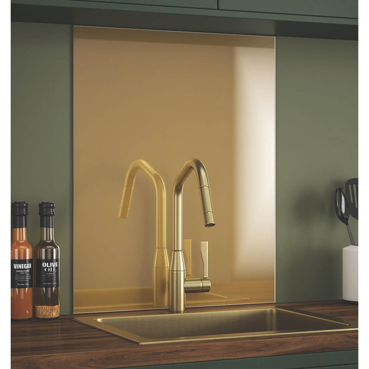 Splashback  Brass Self-Adhesive Glass Kitchen Splashback 600mm x 750mm x 6mm - Image 1