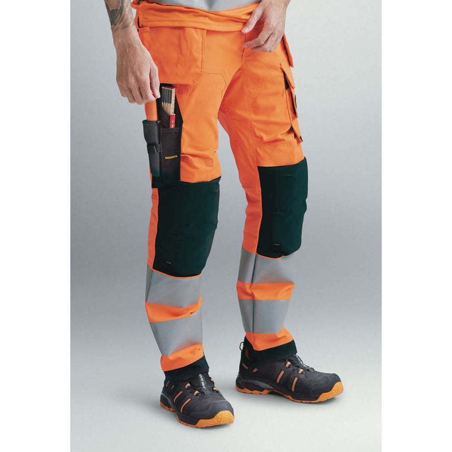 Snickers Hi-Vis Work Trousers Mens Slim Fit Orange 6243 Multi Pockets 44W 32L - Image 3