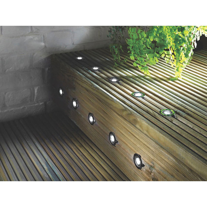 LED Decking Lights Chrome Outdoor Garden Modern Recessed 4000K Pack Of 10 - Image 1