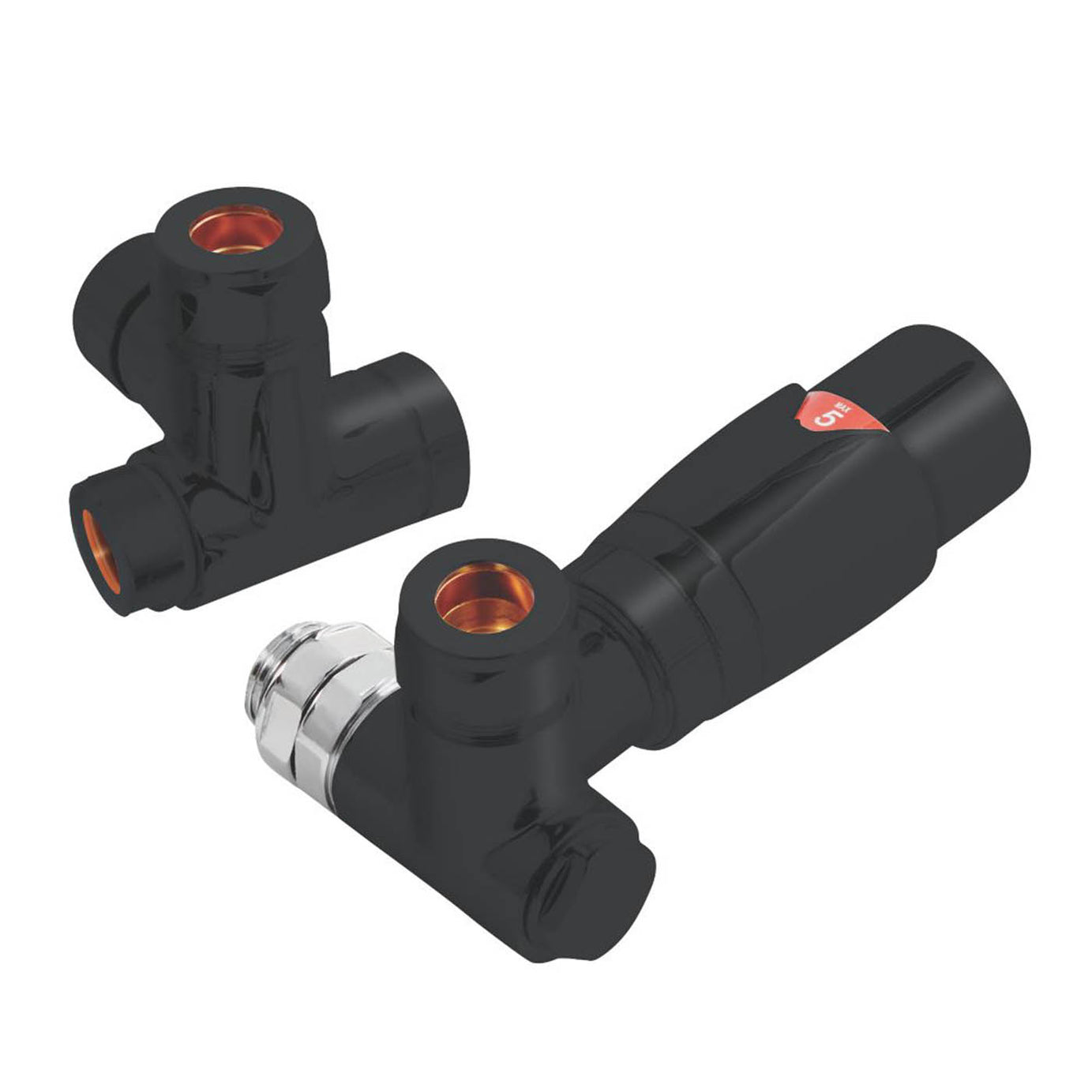 Towelrads Thermostatic Radiator Valve & Lockshield Black Corner 15mm - Image 2