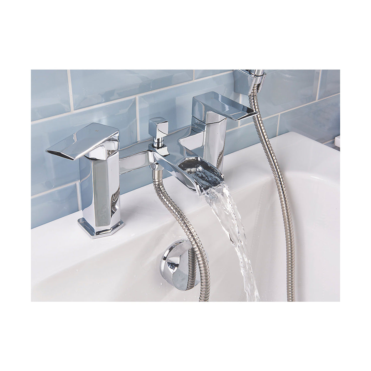 Bristan Bath Filler Tap Shower Mixer Waterfall Chrome Double Lever Square Head - Image 3