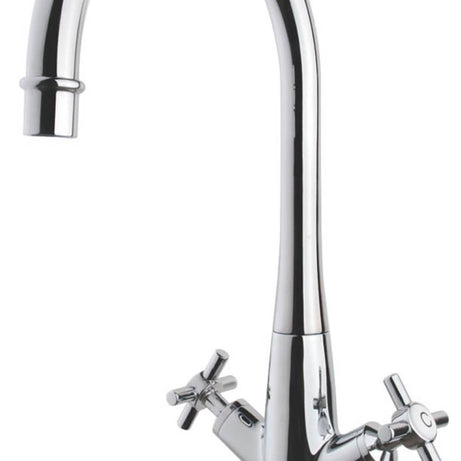 Swirl Kitchen Tap Mono Mixer Chrome Double Lever Swan Neck Spout Cross Head - Image 1