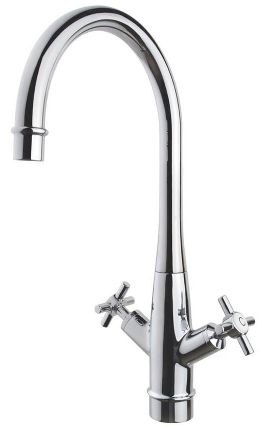 Swirl Kitchen Tap Mono Mixer Chrome Double Lever Swan Neck Spout Cross Head - Image 1