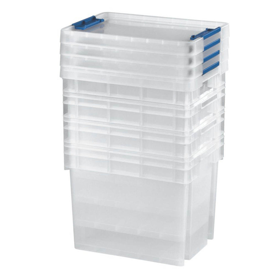 Essentials Storage Box 24Ltr Transparent Medium 283mm x 390mm x 308mm 4 Pack - Image 1