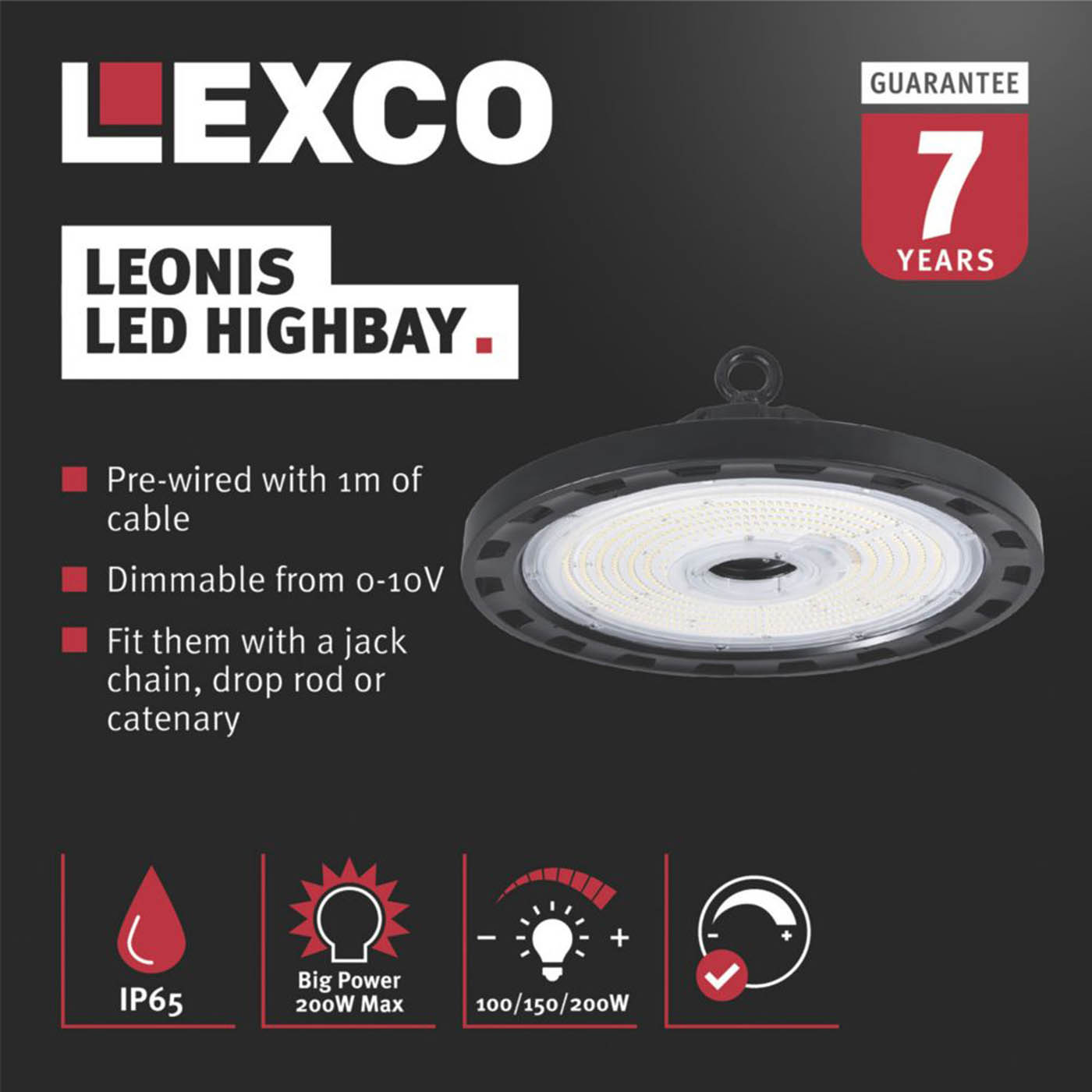 Lexco Leonis LED High Bay Light Black 120-200W 19,200-32,000lm - Image 2