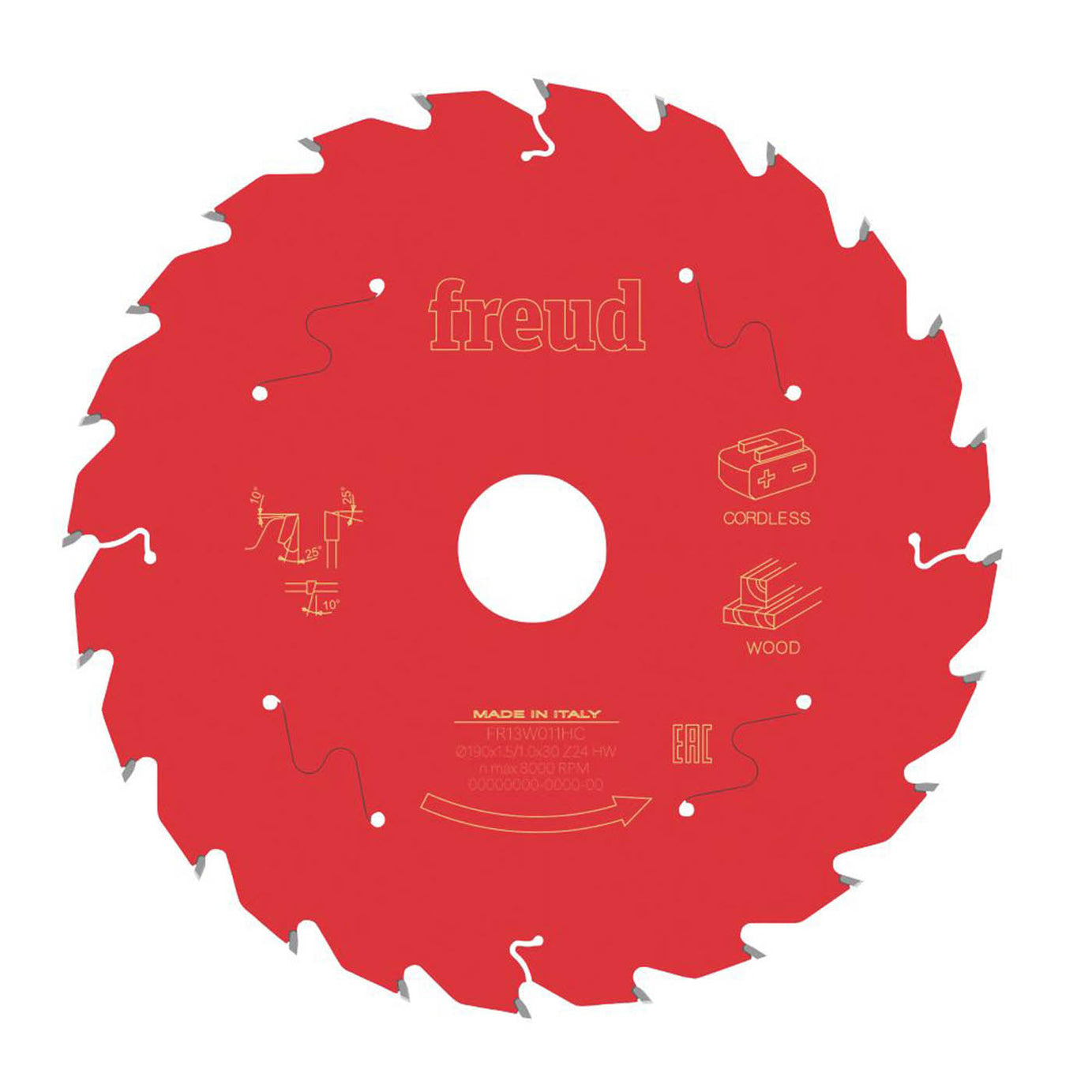 Freud Circular Saw Blade F03FS10058 Hardwood Softwood Plywood 24T 190x30mm - Image 1