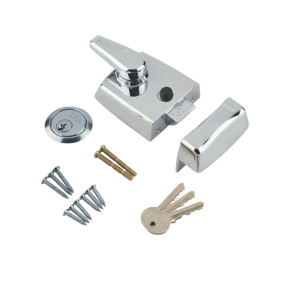 ERA Night Latch Replacement Polished Chrome 60mm Backset 3 Keys Front Door Lock - Image 1