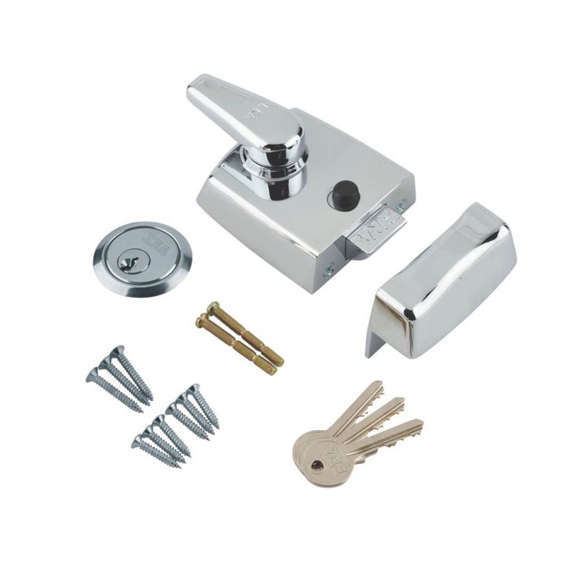 ERA Night Latch Replacement Polished Chrome 60mm Backset 3 Keys Front Door Lock - Image 1