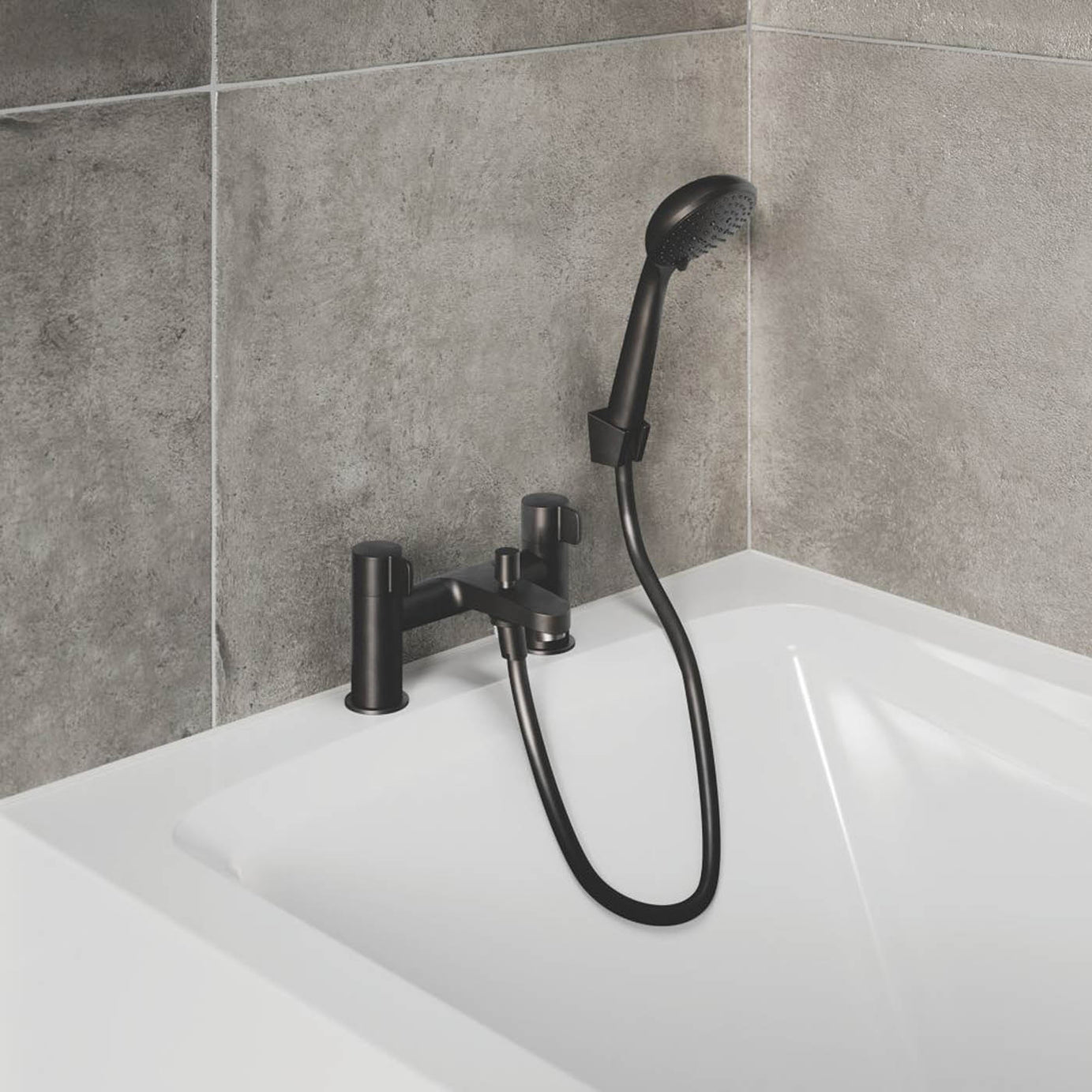 Swirl Manual Shower Mixer Tap Dual Control Caldew Black 120mm Deck Mounted - Image 2