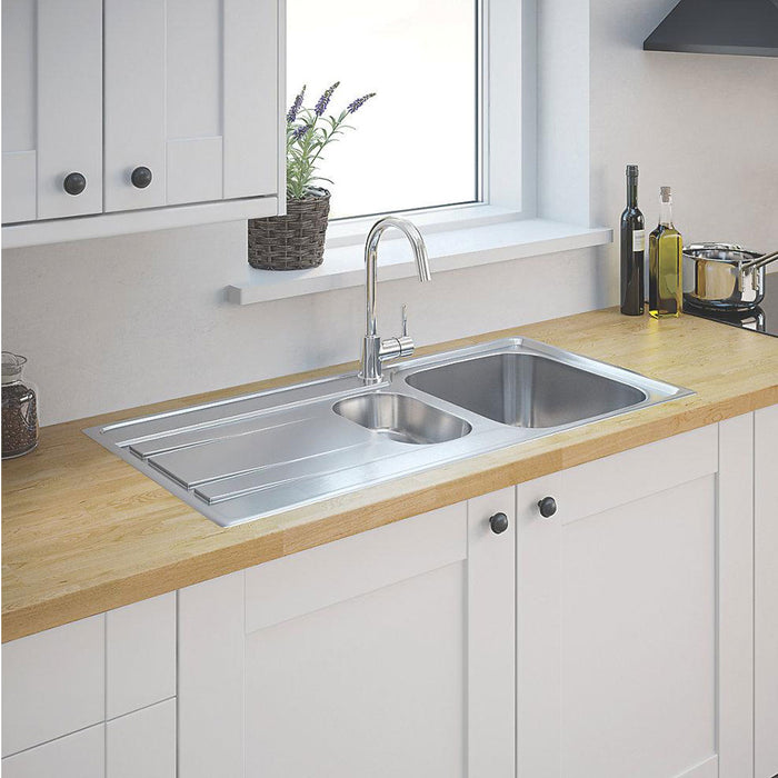 Kitchen Reversible Sink & Drainer Stainless Steel 1.5 160mm Bowl 1000 x 500mm - Image 4