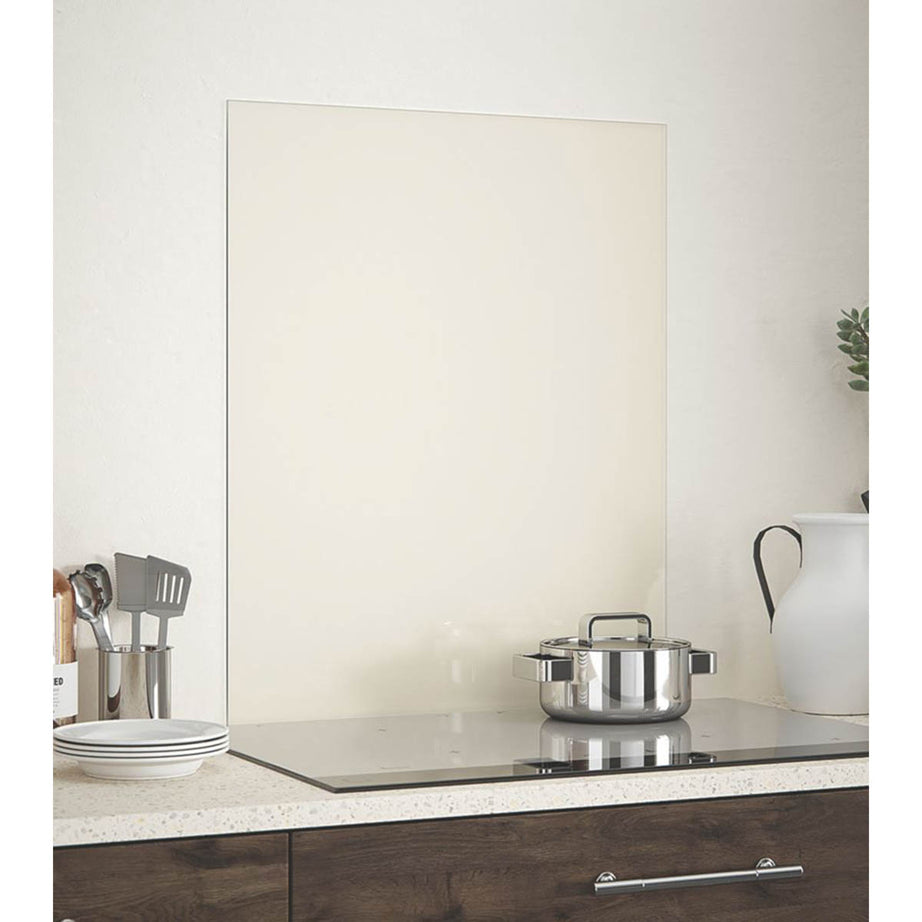 Splashback  Cotton Cream Self-Adhesive Glass Kitchen Splashback 600mm x 750mm x 6mm - Image 1