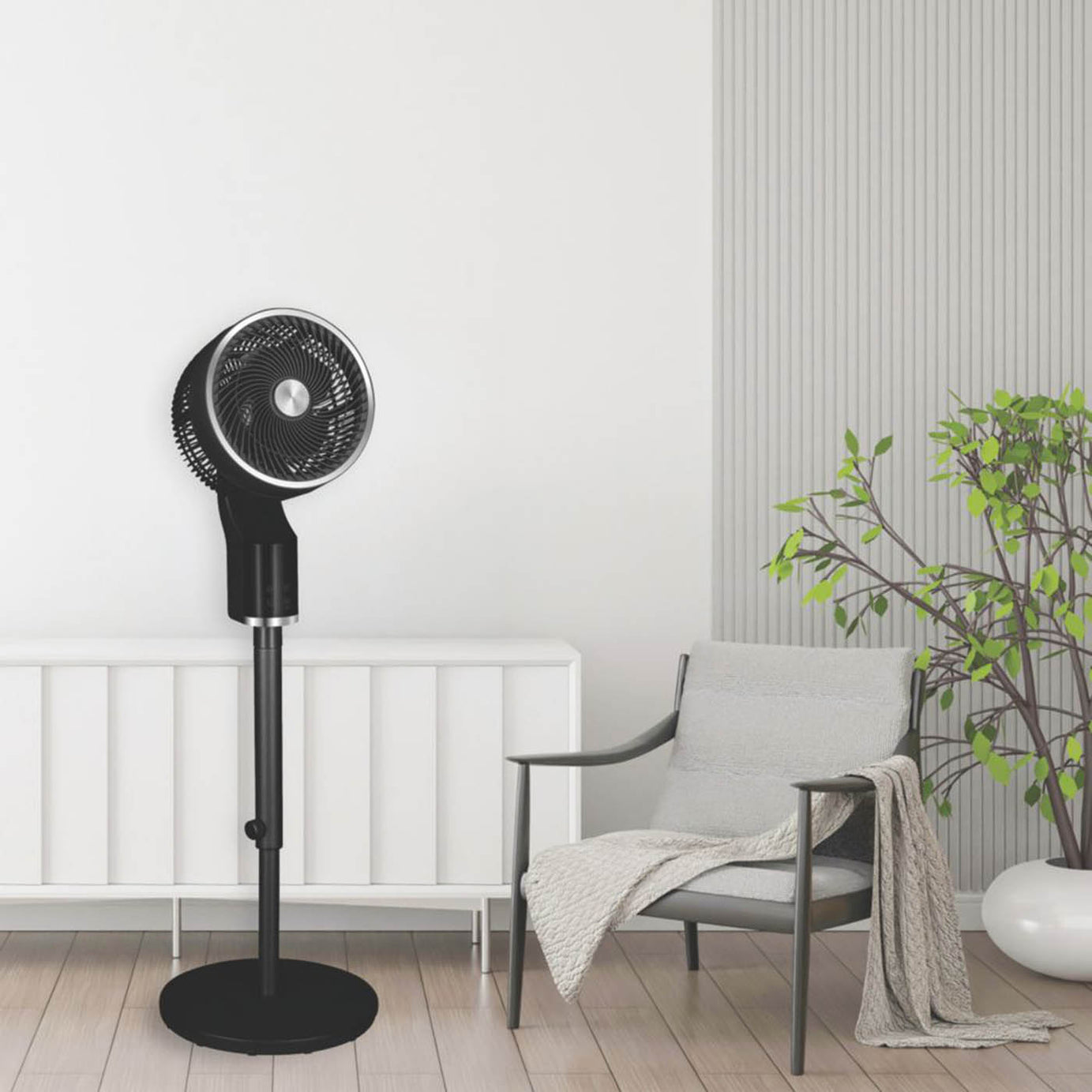 TCP Pedestal Fan Black 255mm 3 Speed Oscillating Adjustable Portable Smart Timer - Image 2