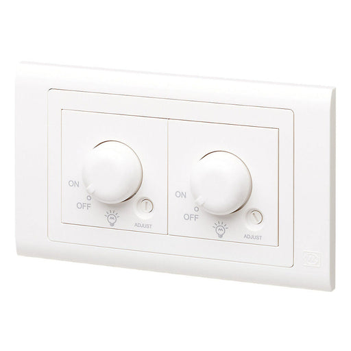 MK Dimmer Switch Essentials LED White 230V 2Gang 2Way Screwless Rotary Operation - Image 1