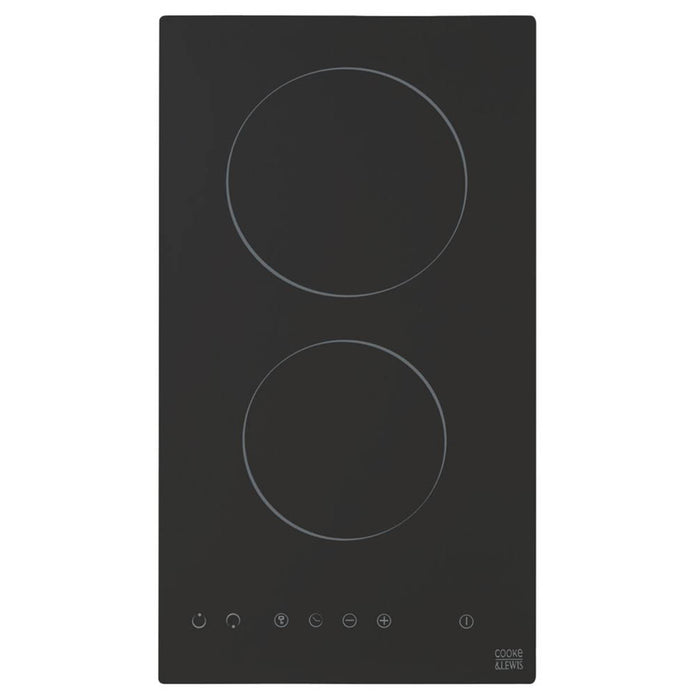 Cooke and Lewis Electric Hob Ceramic 2 Zone Touch Control Black Built In 29cm - Image 1