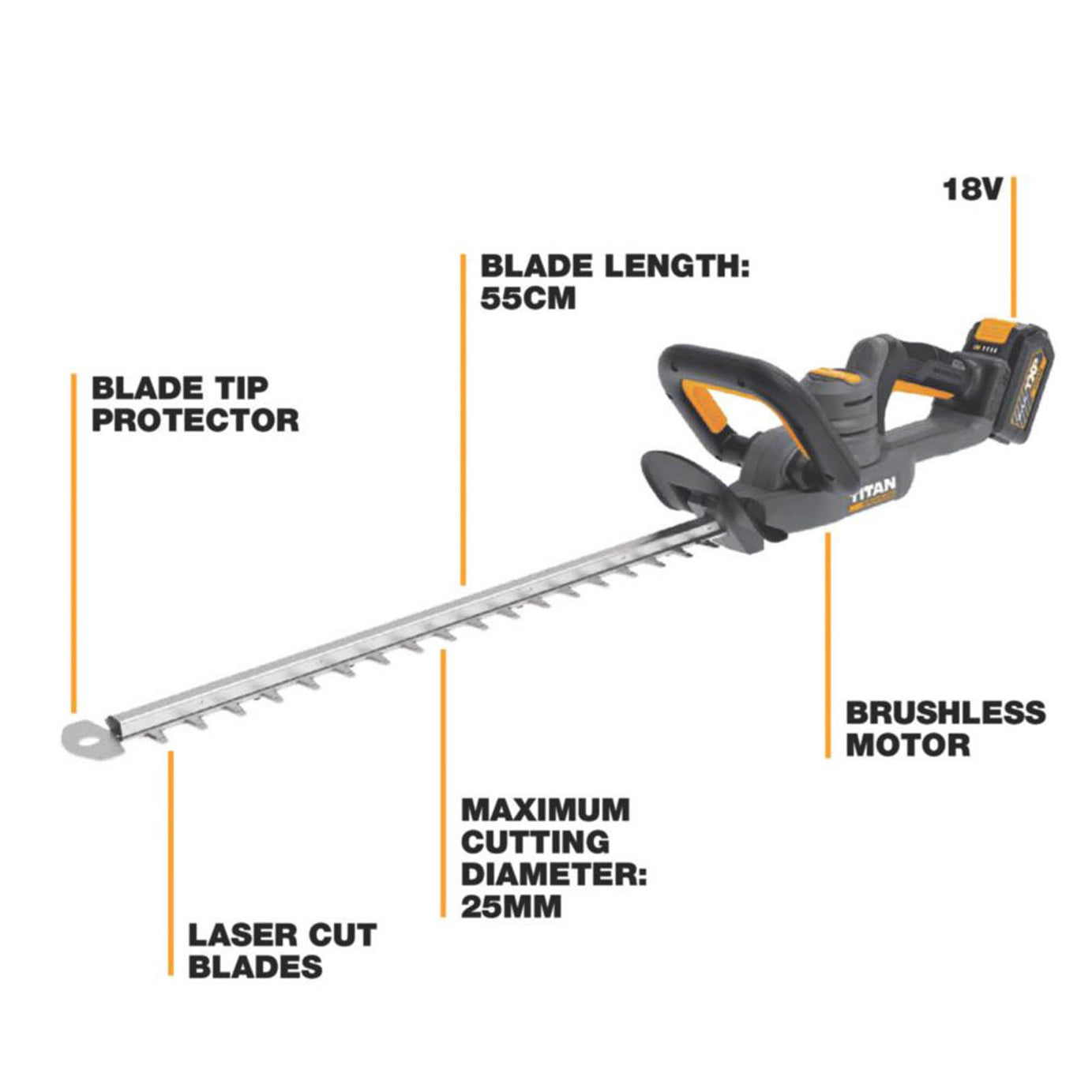 Titan Hedge Trimmer Cordless 18V 5.0Ah Li-Ion TTI1208GHT 55cm Garden Cutter - Image 3