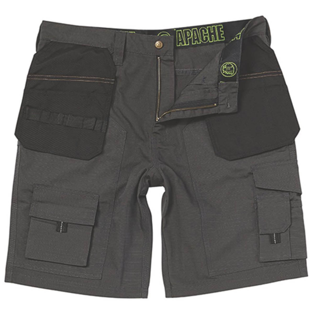 Apache Mens Work Shorts Grey Holster Pocket Low Rise Lightweight Black 30" W - Image 1