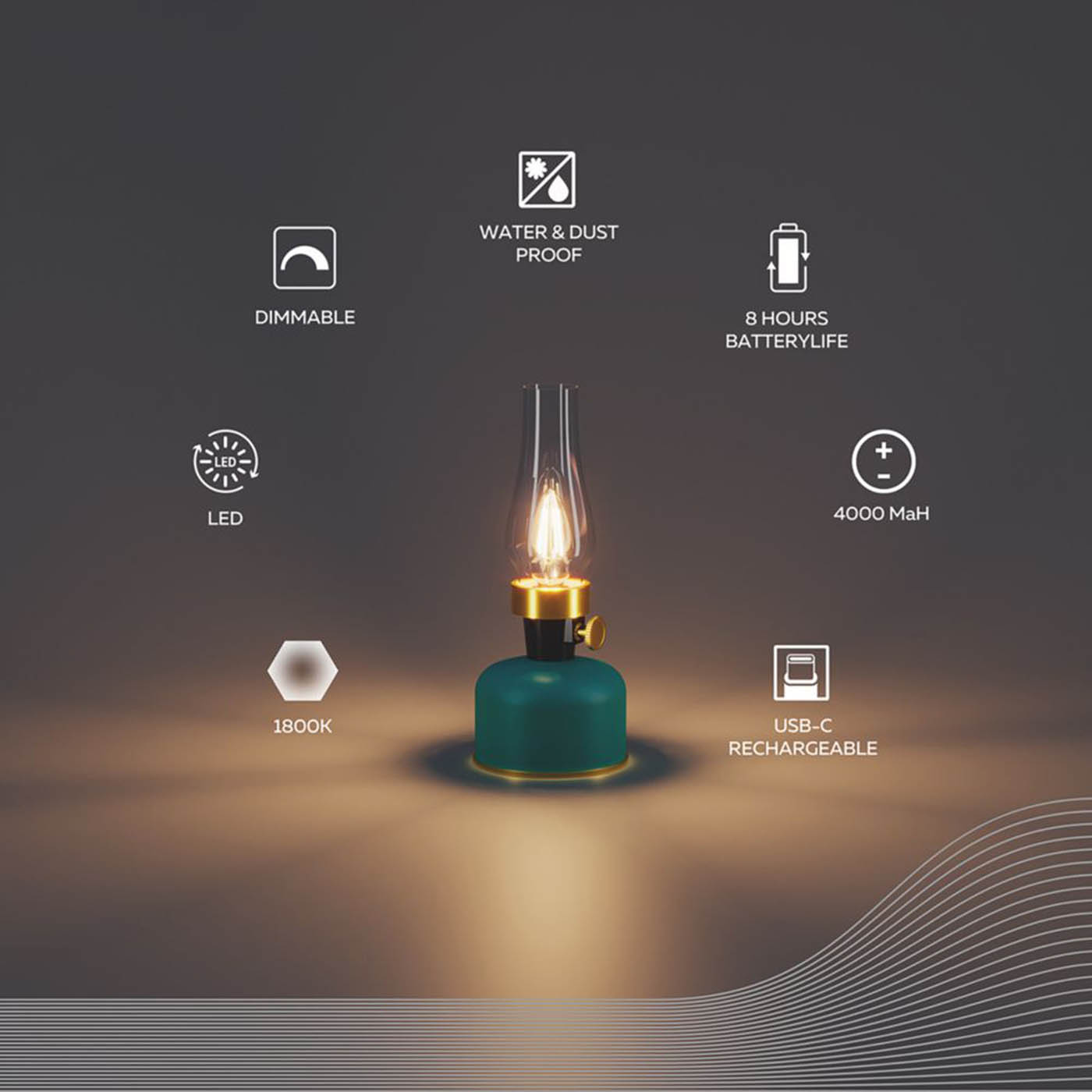 Calex Lavinio Rechargeable LED Table Lamp Green 200lm - Image 4