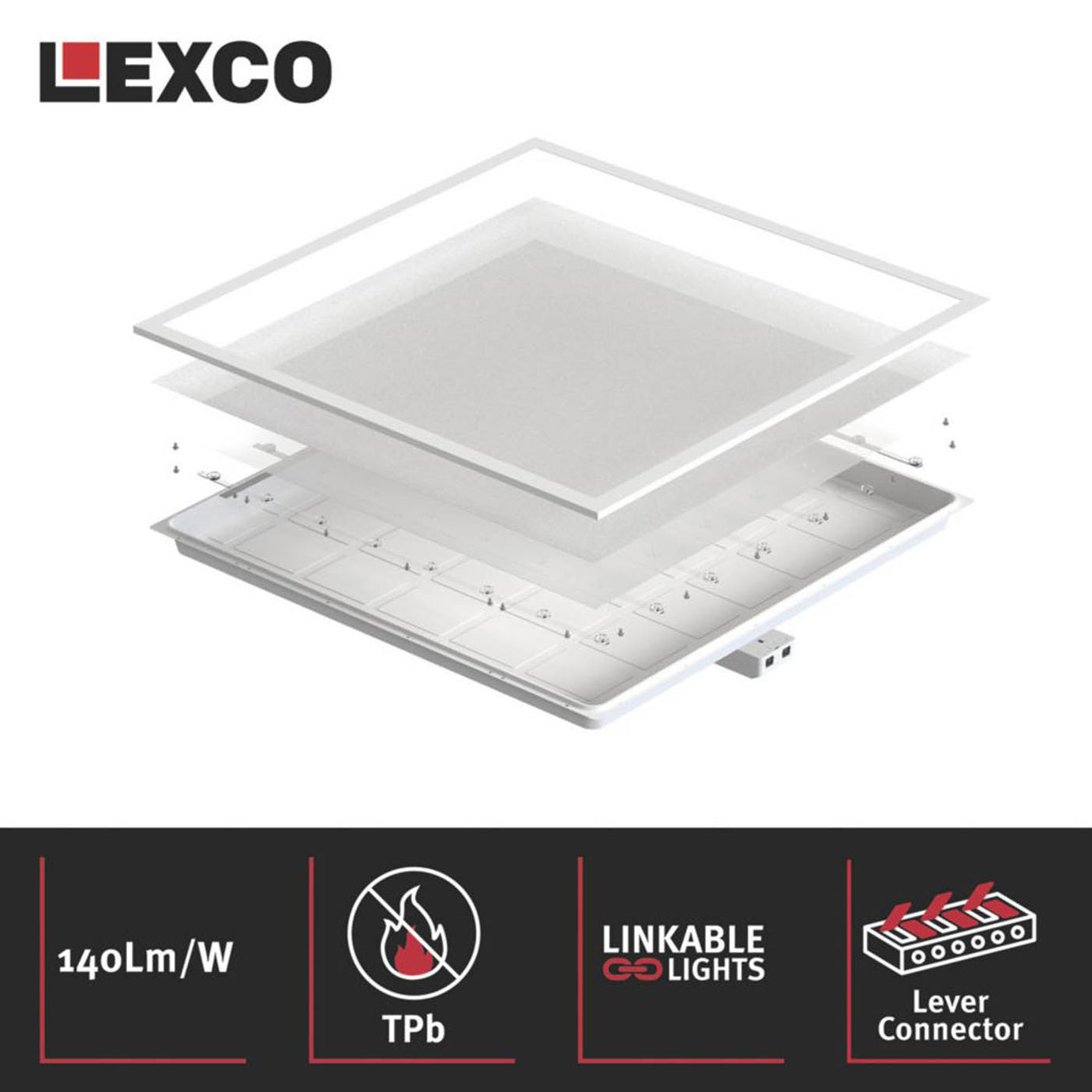 Lexco Panel Light LED Square Cool White Dimmable 26W Ceiling Mounted 595 x 595mm - Image 4