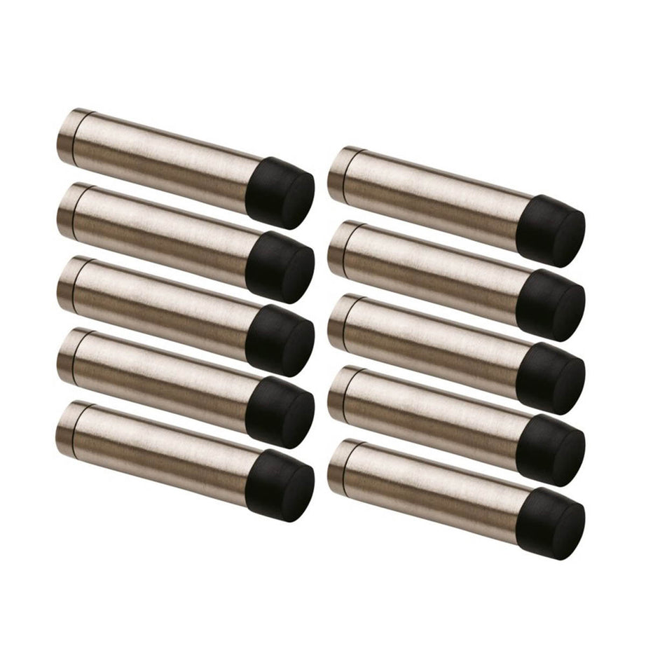 Smith & Locke Cylinder Skirting Board Mounted Door Stop 16 x 70mm Satin Nickel 10 Pack - Image 1