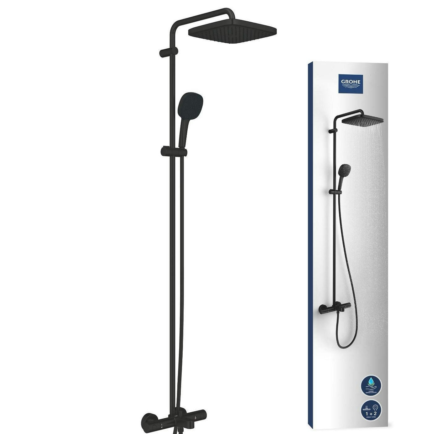 Bathroom Thermostatic Shower Mixer Black Twin Square Head 2 Spray Patterns - Image 5