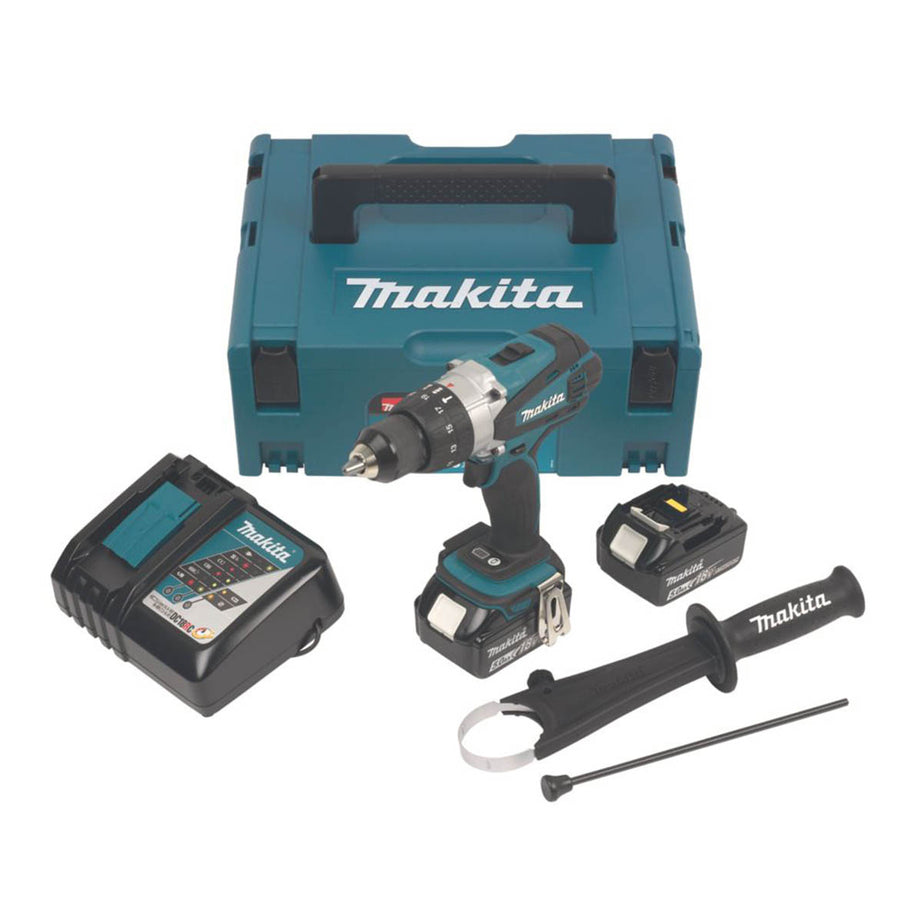 Makita Combi Drill Cordless 18V 2x5.0Ah Li-Ion DHP458RTJ Soft Grip Compact - Image 1