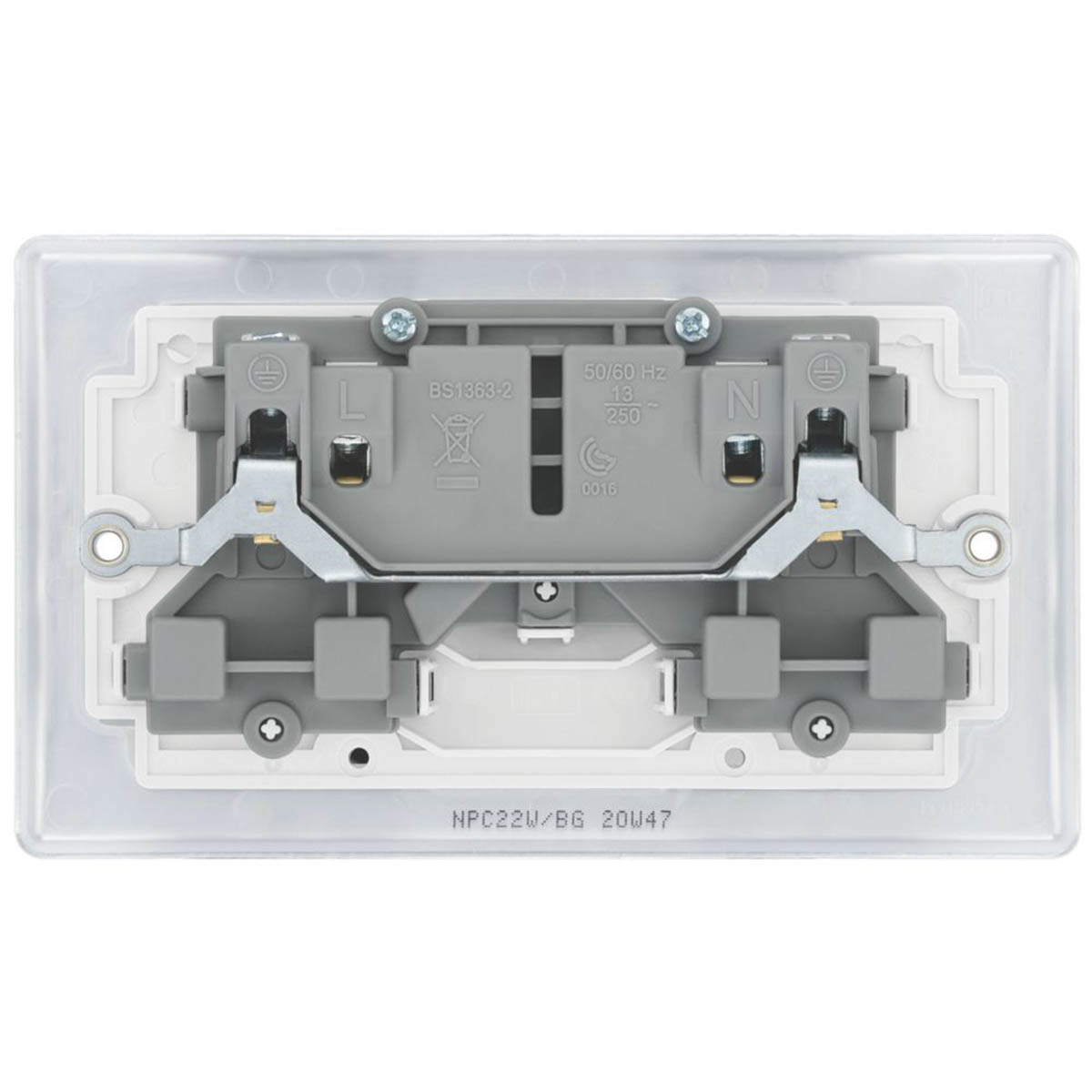 BG Wall Plug Sockets Chrome White Inserts 13A 2 Gang DP Switched Pack Of 5 - Image 3
