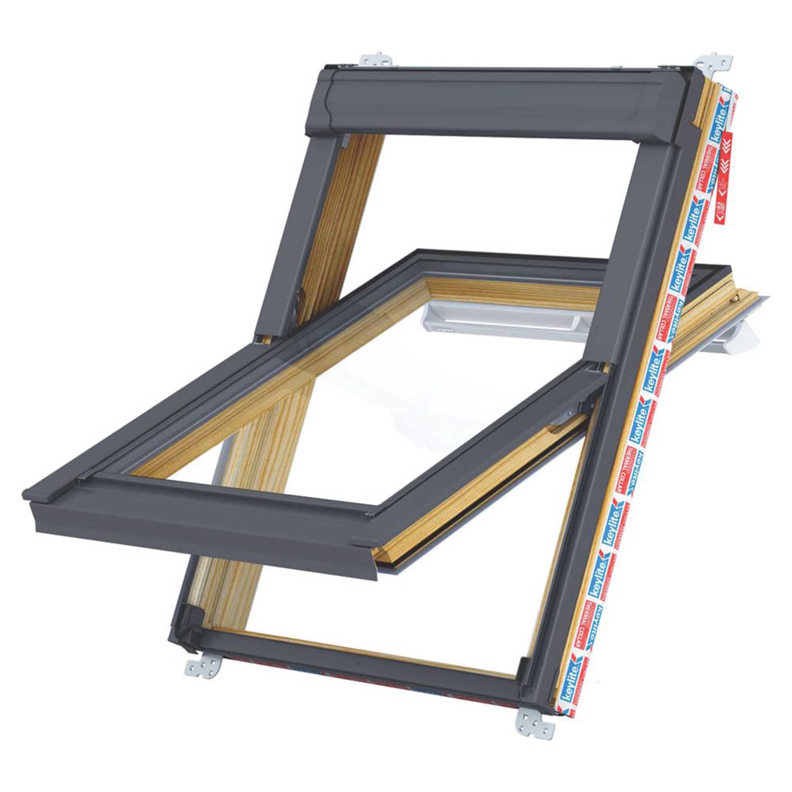 Keylite  Manual Centre-Pivot Grey & Pine Timber Roof Window Clear 550 x 980mm - Image 1