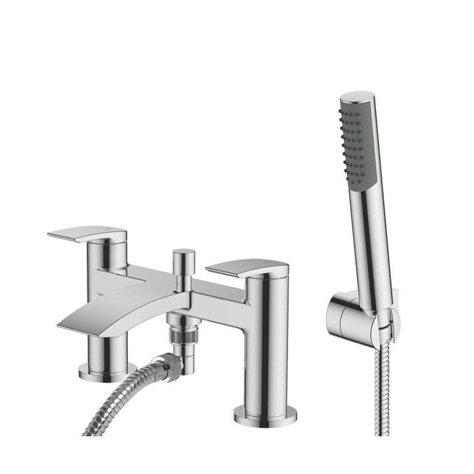 Bath Filler Tap Mixer With Hand Held Set Chrome Double Lever Rectangular Head - Image 1