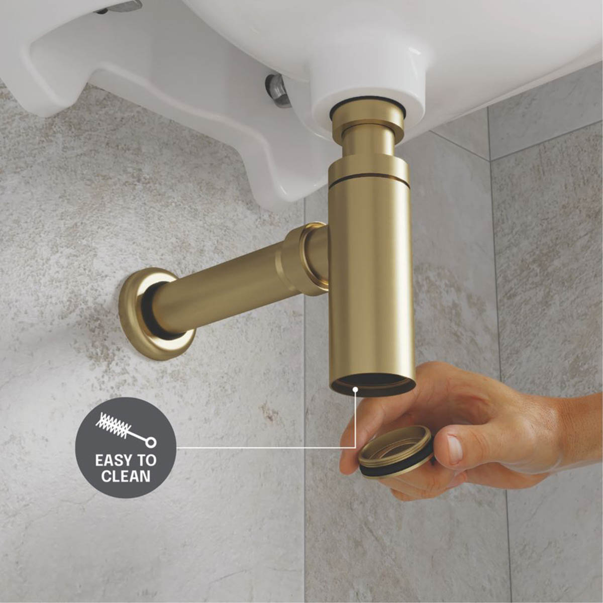 Flomasta Bottle Trap Telescopic Brushed Brass Adjustable Demountable Modern 32mm - Image 4
