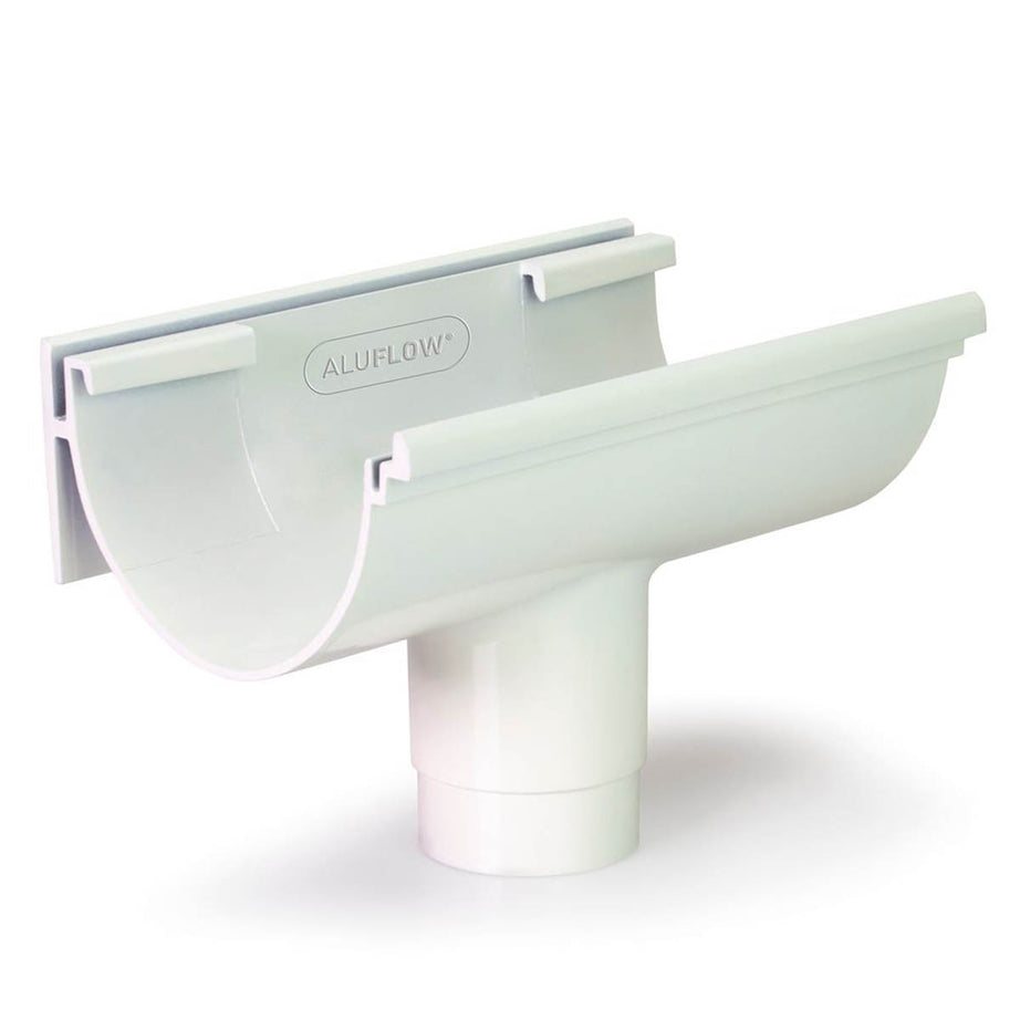Aluflow  Aluminium Half Round Gutter Deep Running Outlet White 115mm x 68mm - Image 1