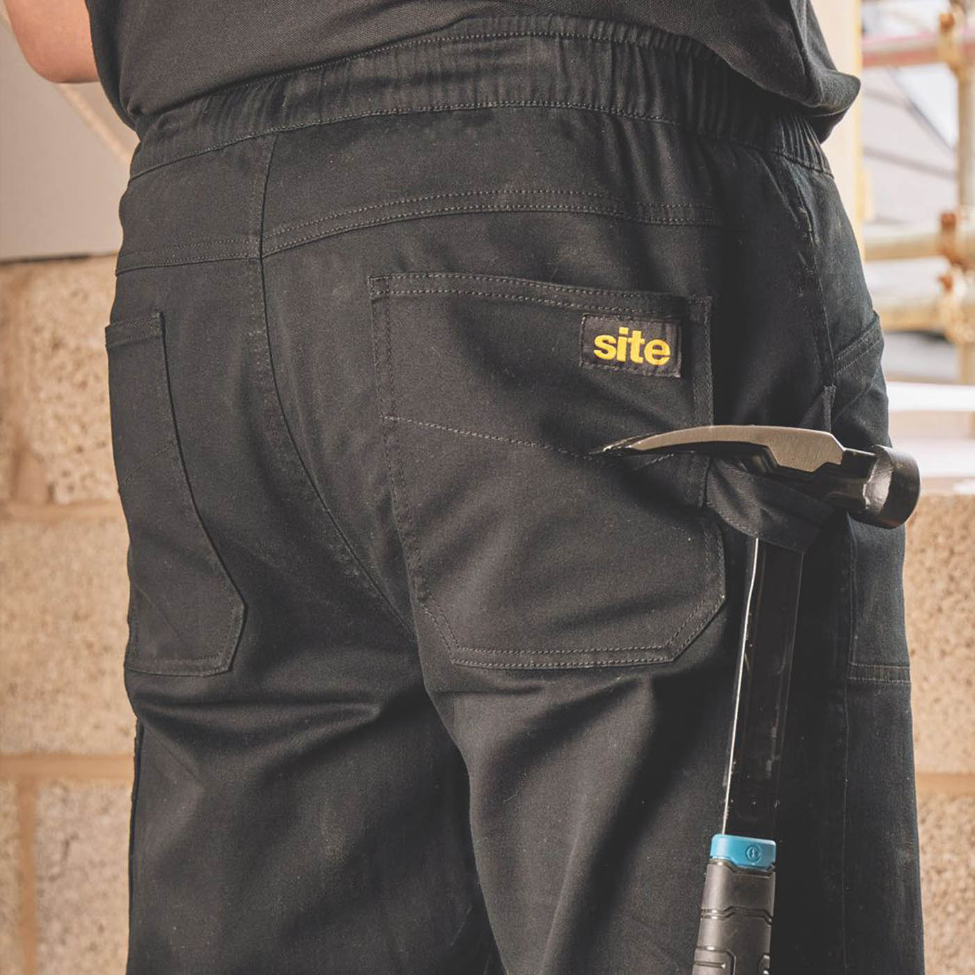 Site Mens Work Trousers Black 6 Pockets Stretch Breathable 30" W 32" L - Image 5