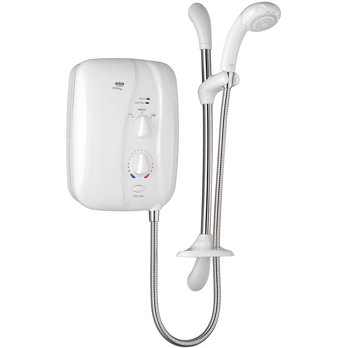 Mira Electric Shower 9.8kW White Chrome 4 Spray Patterns Round Head Bathroom - Image 1