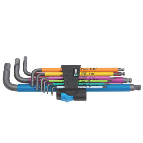 Wera Hex Plus Allen Key Set Ball End Multi Colour Metric Tool Holder 9 Piece - Image 1