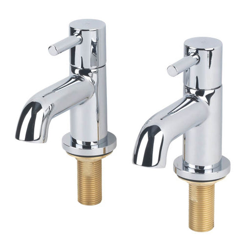 Basin Pillar Taps Pair Twin Chrome Double Lever Bathroom Sink Modern - Image 1