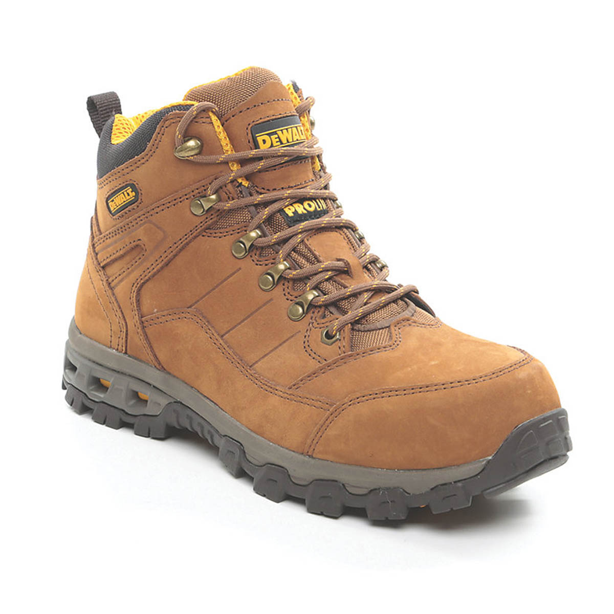 DeWalt Safety Boots Mens Wide Fit Brown Leather Work Shoes Aluminium Toe Size 8 - Image 1