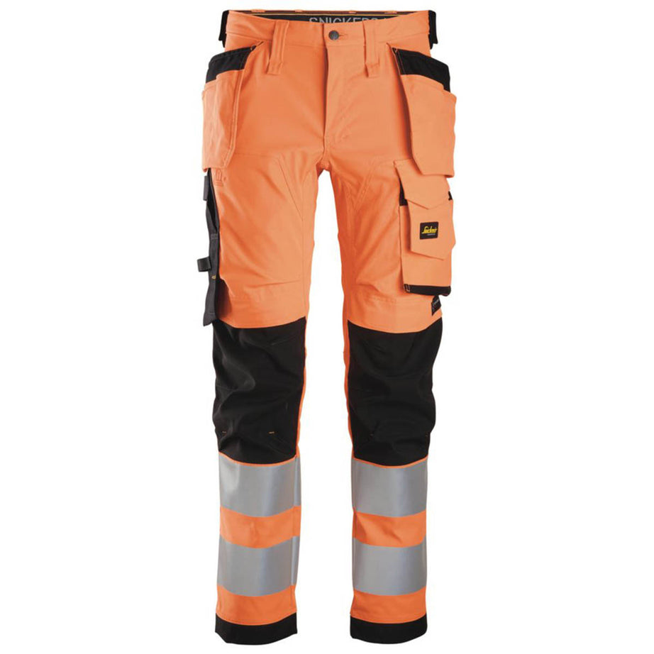 Snickers Hi-Vis Work Trousers Mens Slim Fit Orange Multi Pockets Cargo 33"W 32"L - Image 1