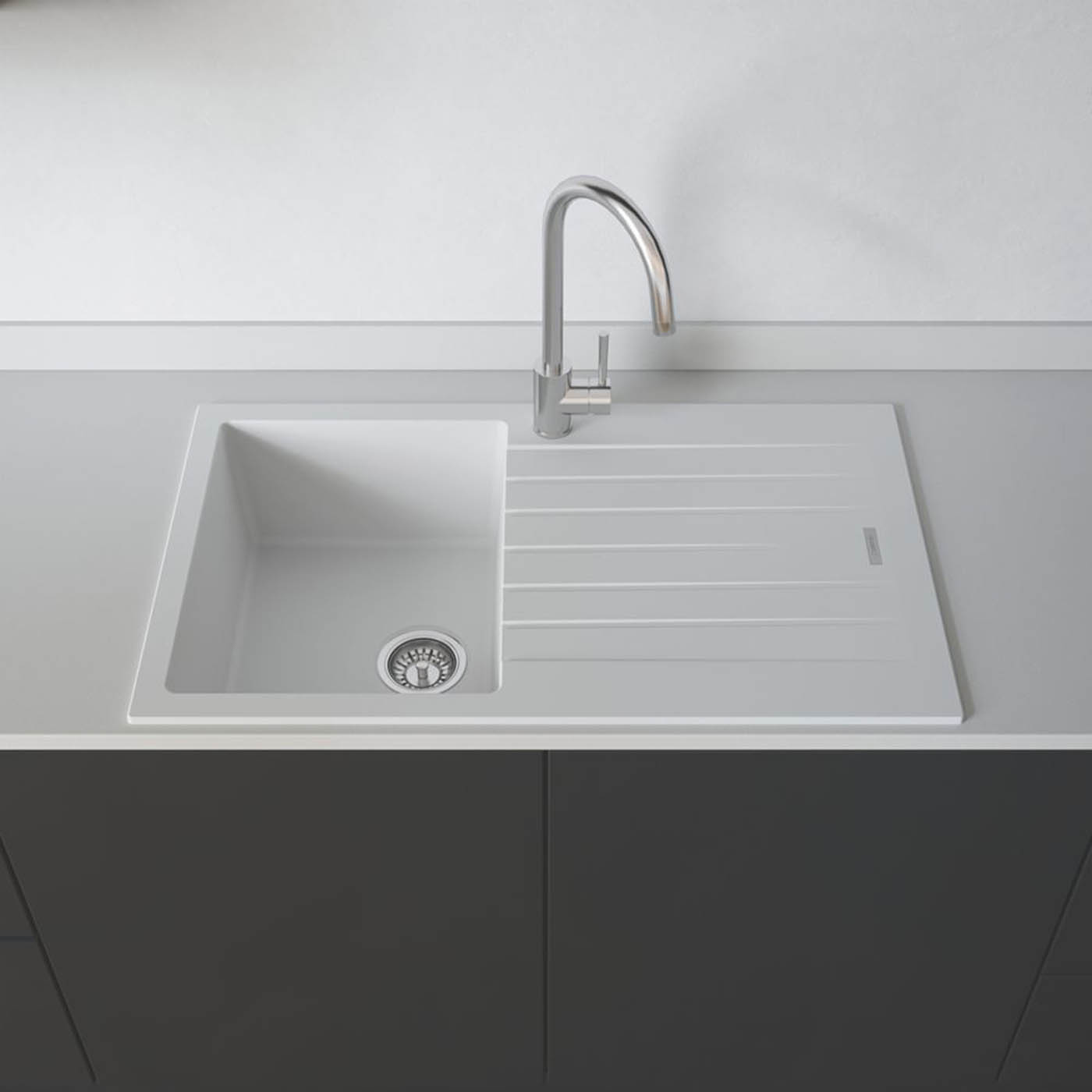 Kitchen Sink 1 Bowl Inset Granite Composite White Reversible Drainer Waste - Image 4