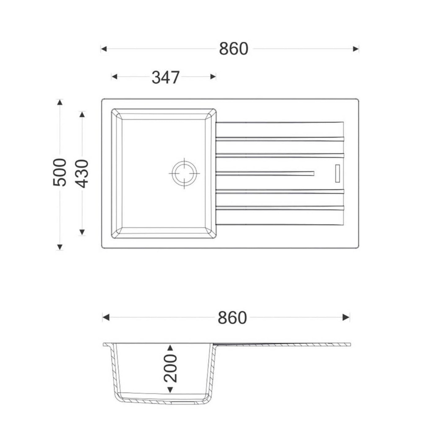 Kitchen Sink 1 Bowl Inset Granite Composite White Reversible Drainer Waste - Image 6