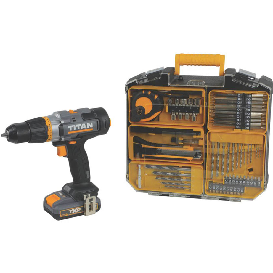 Titan Combi Drill Cordless 18V 2.0Ah Li-Ion TTI1257COM 73 Accessories Compact - Image 1