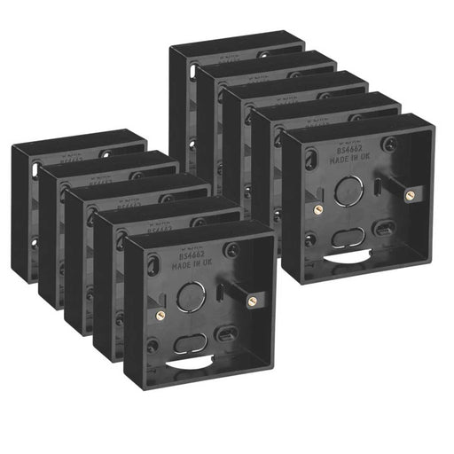 Back Box Wall Socket 1-Gang UK Surface Mounted Pattress Black 28mm 10 Pack - Image 1