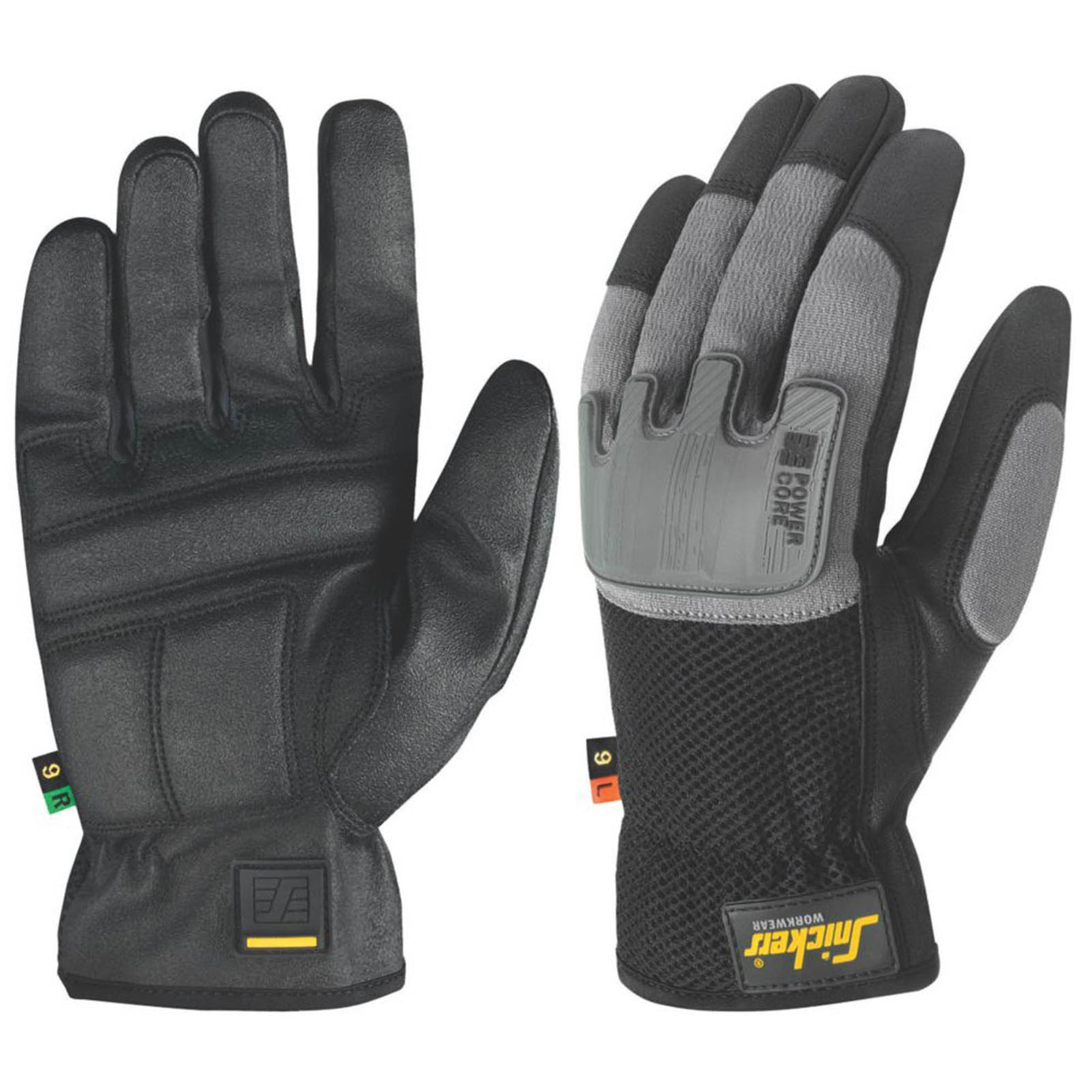 Snickers Large Gloves Power Core Black Grey Elasticated Cuffs Ergonomic - Image 1