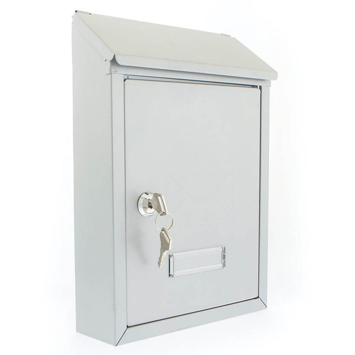 Post Box Silver Compact Steel Lockable 2 Keys Letter Mailbox Nameplate Outdoor - Image 1