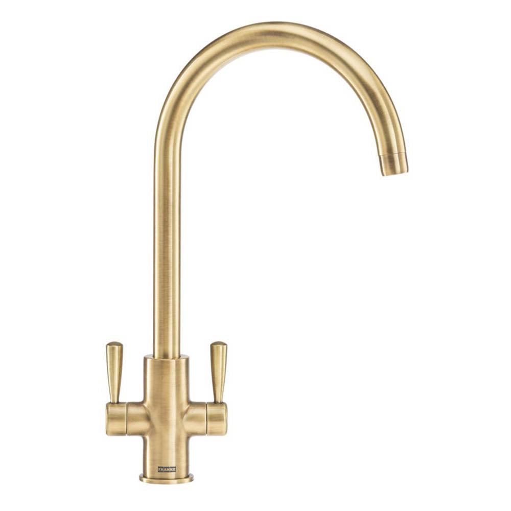 Franke Kitchen Tap Mono Mixer Brass Double Lever Swan Neck Spout Modern Faucet - Image 1