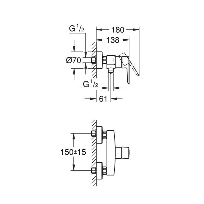 Shower Mixer Valve Quickfix Start Brass Chrome For High Pressure Systems 150 mm - Image 2