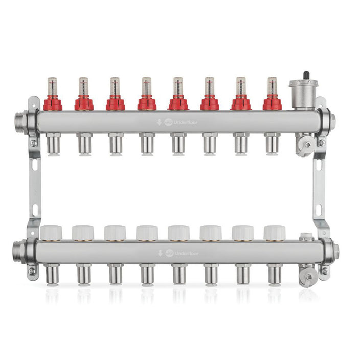 Underfloor Heating Manifold 8 Port Stainless Steel Push-Fit Connection Lowfit - Image 2