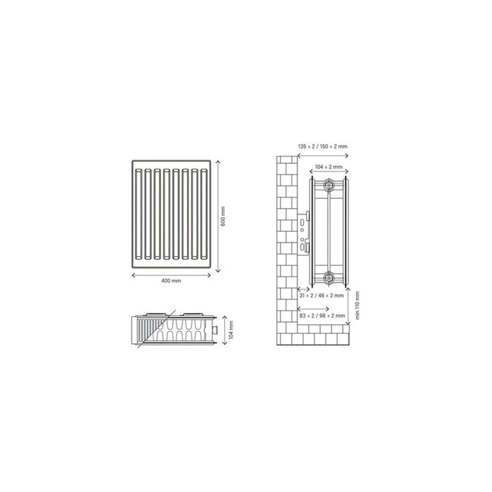 Flomasta Convector Radiator 22 Double Panel White Vertical 684W (H)60x(W)40cm - Image 5